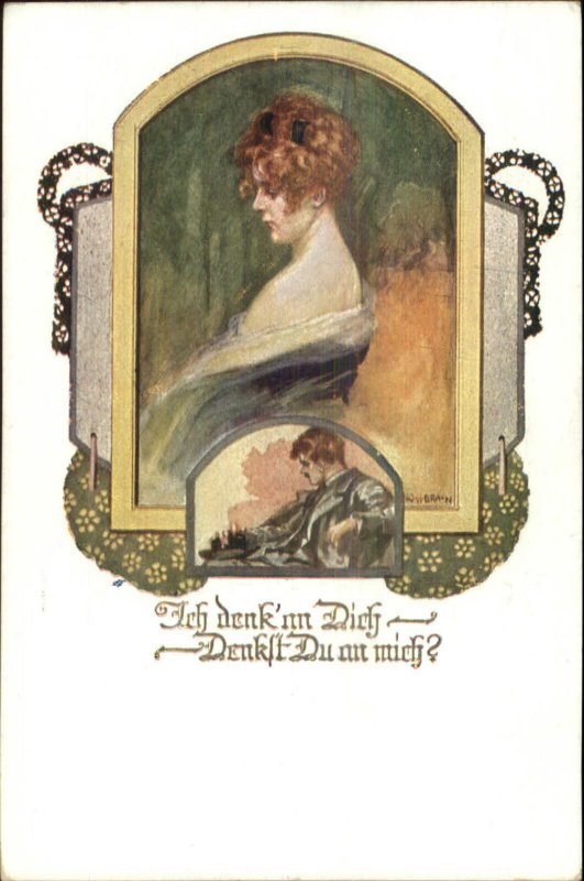 Art Nouveau Beautiful Woman Romance Dick You Think of Me? German c1910