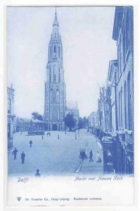 Markt met Nieuwe Kerk Delft Netherlands 1905c postcard
