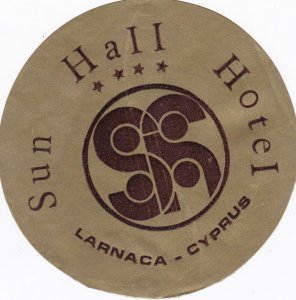 Cyprus Larnaca Sun Hall Hotel Vintage Luggage Label sk3186