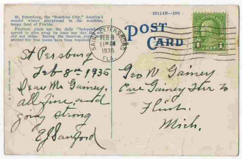 032521 MEN PLAYING HORSESHOES BARN YARD GOLF ST PETERSBURG FL VINTAGE POSTCARD