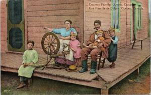 Country Family Quebec QC Spinning Wheel c1936 Postcard D87
