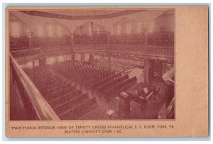 c1905 Two-Thirds Interior View of Trinity United Evangelical York PA Postcard 