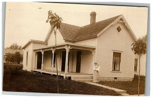 1904-18 Woman Holding Baby In Front Of House Real Photo Rppc Postcard  