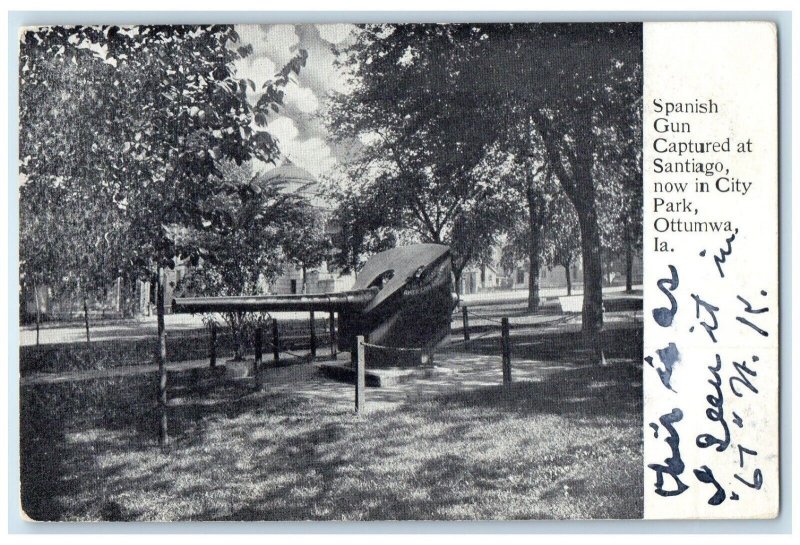 1907 Spanish Gun Captured Santiago City Park Exterior Ottumwa Iowa IA Postcard