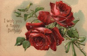 Vintage Postcard I Wish You A Happy Birthday Rose Flower Bouquet Natal Day Greet 