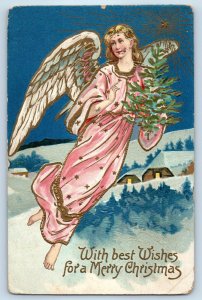 1908 Christmas Angel With Little Pine Tree Embossed Cincinnati Ohio OH Postcard