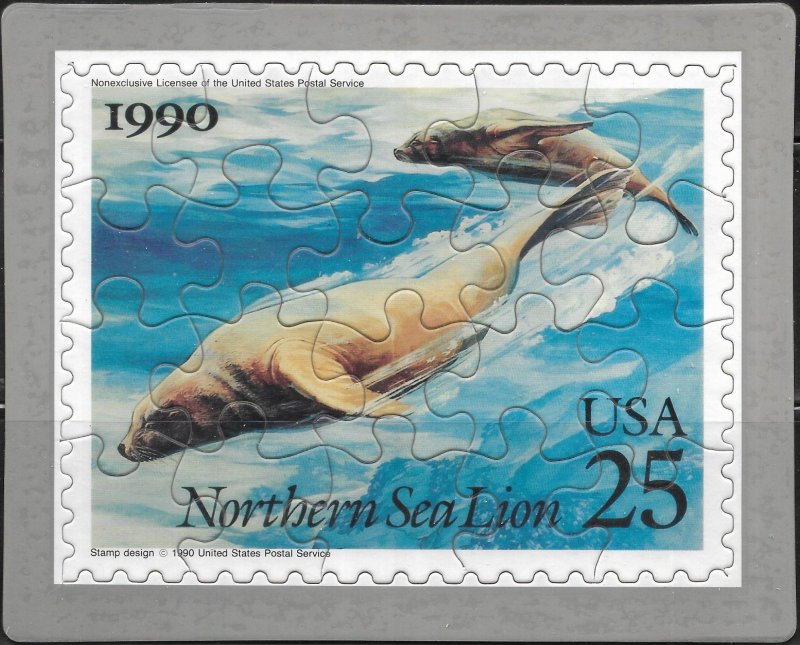 USPS 1990 Northern Sea Lion Jigsaw Puzzle & Postcard