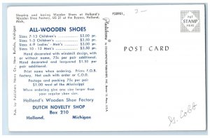 c1960 Holland's Wooden Shoe Factory Dutch Novelty Shop Holland Michigan Postcard