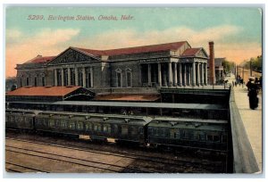 c1910's Burlington Station Exterior Train Locomotor Omaha Nebraska NE Postcard