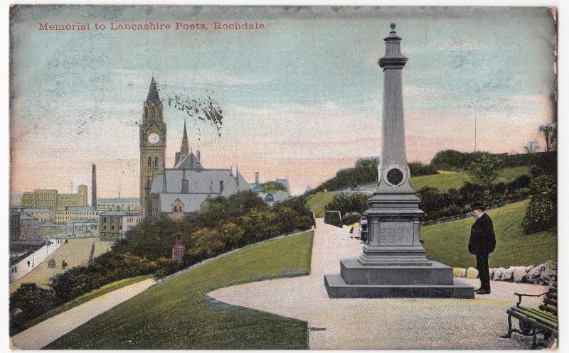 Lancashire; Rochdale, Memorial To Lancashire Poets PPC 1905 Squared Circle PMK 