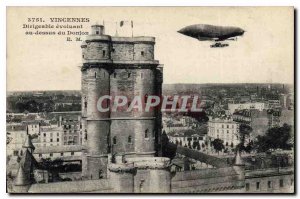 Postcard Old Vincennes Drigeable evolving over the Dungeon Zeppelin Aviation
