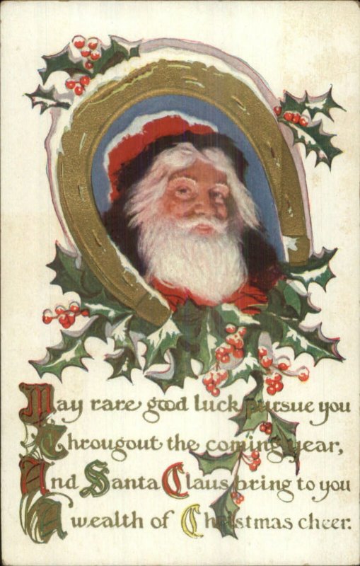 Christmas - Santa Claus Horseshoe B order Around Face c1910 Postcard