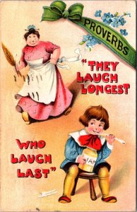 Comic Art Postcard Proverbs They Laugh Longest Who Laugh Last