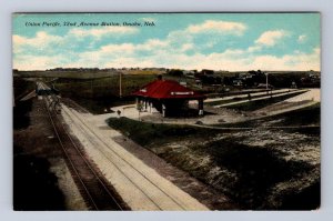 UNION PACIFIC TRAIN DEPOT 32ND AVENUE STATION OMAHA NEBRASKA POSTCARD (c. 1910)