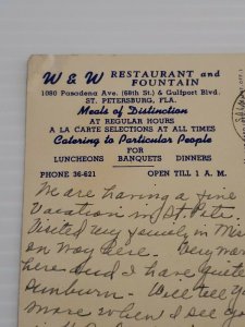 St Petersburg Florida W&W Restaurant & Fountain 1949 Pasadena Ave Postcard   464