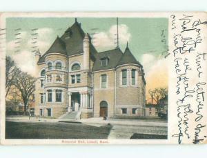 Pre-1907 MEMORIAL HALL Lowell Massachusetts MA Q2142