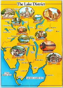 VINTAGE CONTINENTAL SIZED POSTCARD ANIMATED PICTORIAL MAP LAKE DISTRICT ENGLAND 