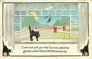Halloween, Witch flying on Broom Stick, Black Cats, NYCE No 412