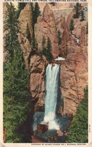 Yellowstone National Park, 1954 Tower Water Fall Volcanic Spire Vintage Postcard