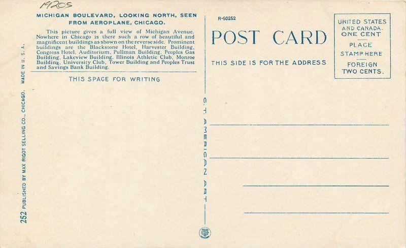 1920s Chicago Illinois Michigan Boulevard Aeroplane Selling Teich postcard 1693