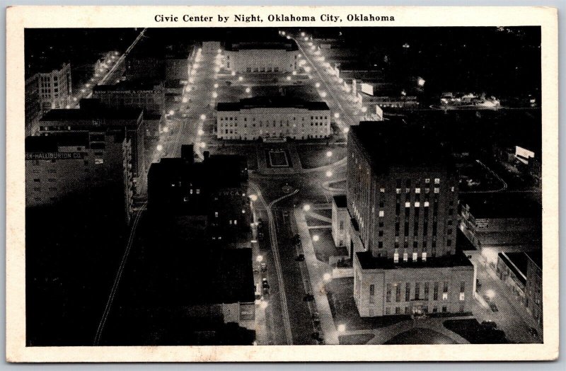 Vtg Oklahoma City OK Civic Center Night View 1940s Old Card Postcard