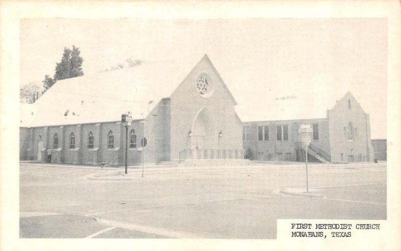 MONAHANS TX Texas  FIRST METHODIST CHURCH  Ward County  c1950s B&W Postcard
