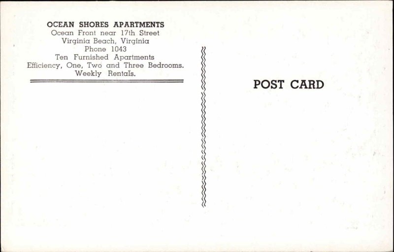 Virginia Beach Virginia VA Ocean Shores Apartments Vintage Postcard