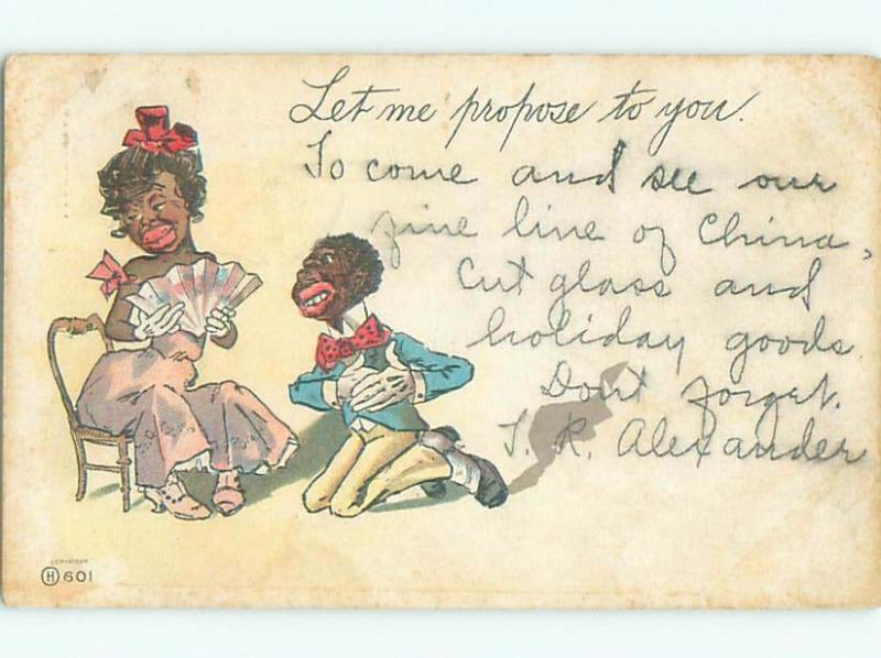 Pre-Linen Black Americana MAN ON KNEES BEGGING WOMAN AC0377