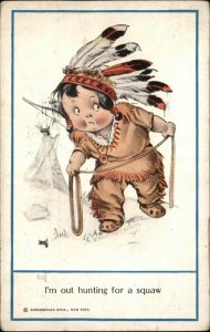 Twelvetrees Little Boy American Indian Looking for Girl c1910 Postcard