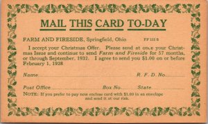 Postcard Christmas Issue of Farm and Fireside in Springfield, Ohio