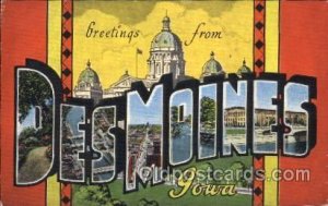 Des Moines, Iowa, USA Large Letter Town Unused 