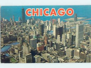 Unused Pre-1980 BIG LETTERS WITH DOWNTOWN AERIAL VIEW Chicago Illinois IL A4179