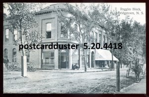 h80 - BRIDGETOWN NS Postcard 1908 Ruggles Block. Bank by Weare