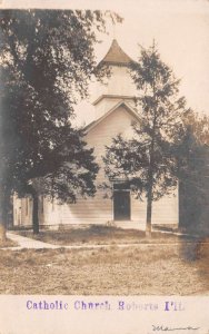 Roberts Illinois Catholic Church Real Photo Vintage Postcard AA71457