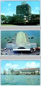 3 Postcards SINGAPORE ~ Waterfront CLIFFORD PIER Cathay Building, Skyline