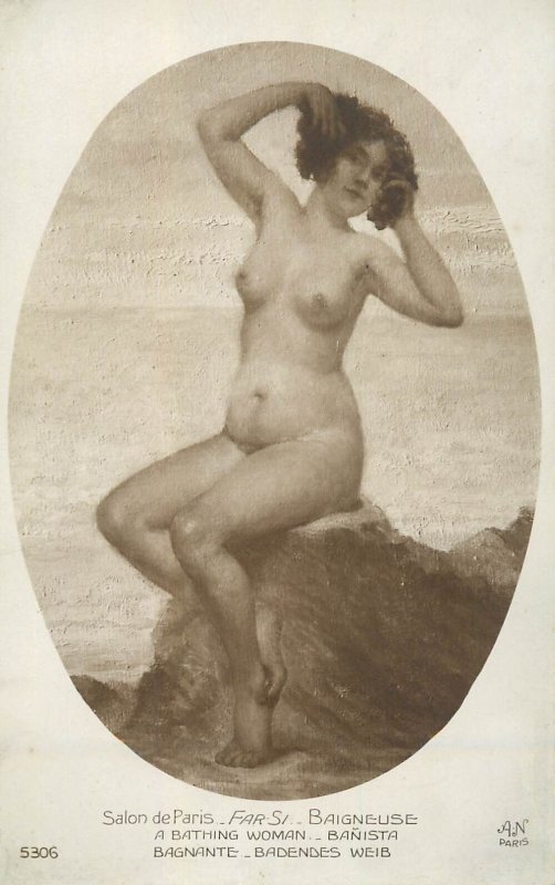 Salon Paris fine art painting postcard - A bathing woman