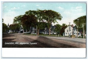 c1905's Haymarket Square Dirt Road Street Building Lewiston Maine ME Postcard