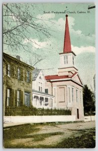 Galena Illinois~South Presbyterian Church~Homes~Wrought Iron Fence~1911 Postcard 