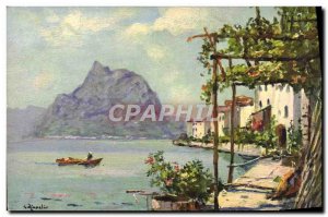 Old Postcard Gandria Lake Lugano and the San Salvatore