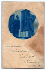 1909 Occupational Mill Workers Cyanotype Larned KS RPPC Photo Posted Postcard