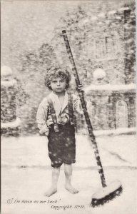 Child Boy Broom Winter Down On My Luck Unused St Alban's Austin's Postcard E82