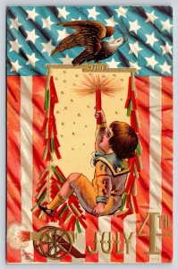 Patriotic July 4th~Lil Boy on Firecracker String~Flag Cutout~Bald Eagle~P Sander 