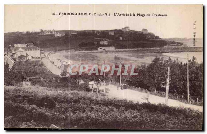 Old Postcard Perros Guirec Arrive in the Beach Trestraou