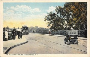 Schenectady New York 1920s Postcard Mt. Pleasant Via Viaduct Bridge Streetcar