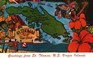 Vintage Postcard Greetings From Saint Thomas US Virgin Islands Atlantic Ocean