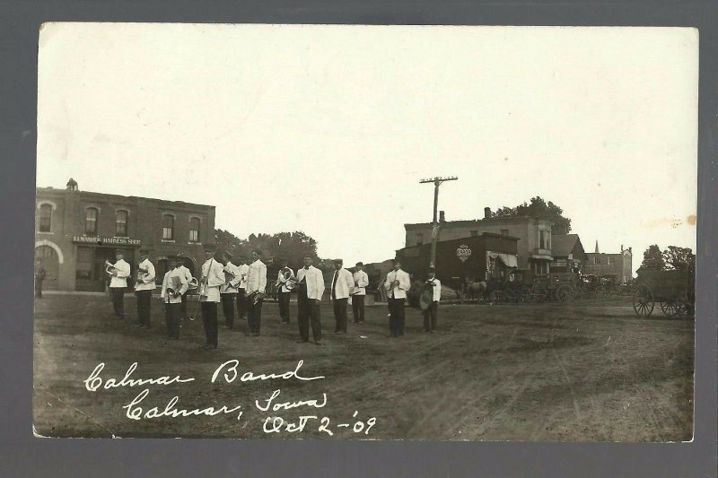 Calmar IOWA RPPC 1909 BAND PARADE Main Street nr Decorah Cresco Fort Atkinson