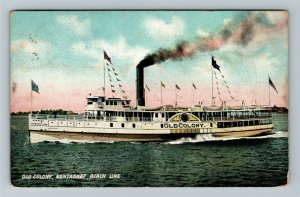 Nantasket Beach Massachusetts, OLD COLONY, Boat On Water, Vintage c1909 Postcard