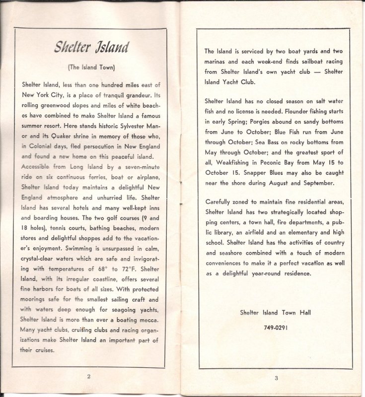 Early Map and Chamber Brochure of Shelter Island, N.Y.