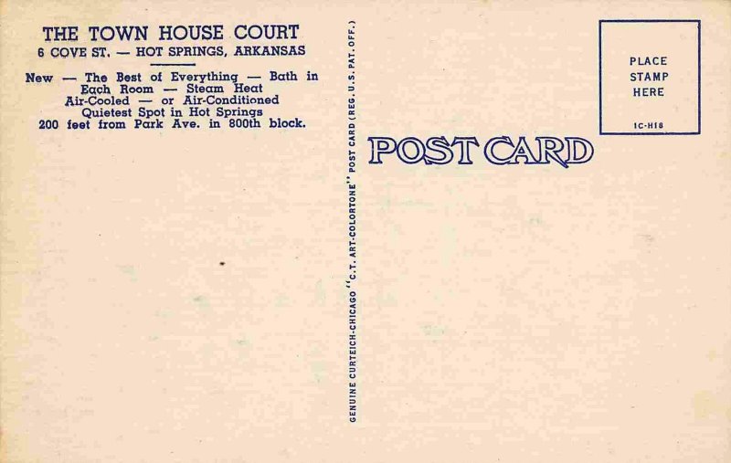 Town House Court Motel Hot Springs Arkansas color linen postcard