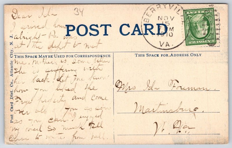 1910's Boardwalk Hotel & Million Dollar Pier Atlantic City NJ Posted Postcard